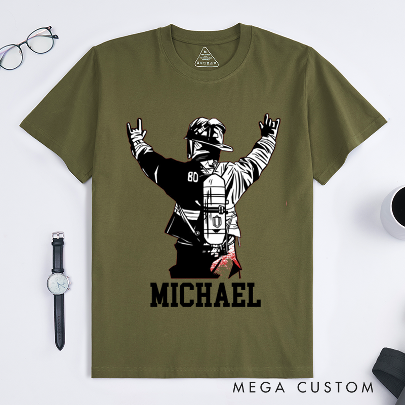 Personalized Firefighter T-Shirts Firefighter Helmet Design T-Shirt Firefighter Dad Gift