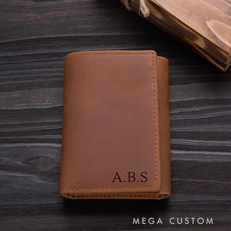 Personalized Engraved Trifold Wallets Mens Leather Wallet 1 2 3 Year Anniversary Gifts Christmas Husband Gift Boyfriend Gift