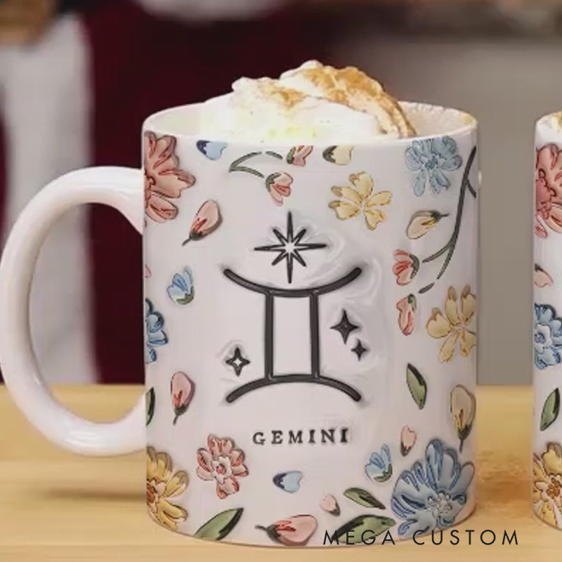 Personalized Zodiac Sign Constellation Colorful Cup Handle Ceramic Coffee Mug with Name Birthday Astrology Gift for Zodiac Lovers