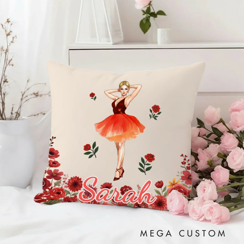 Personalized Birth Flower Latin Dance Girl Throw Pillow with Name Home Decor Anniversary Birthday Gift for Girls Women Dancers