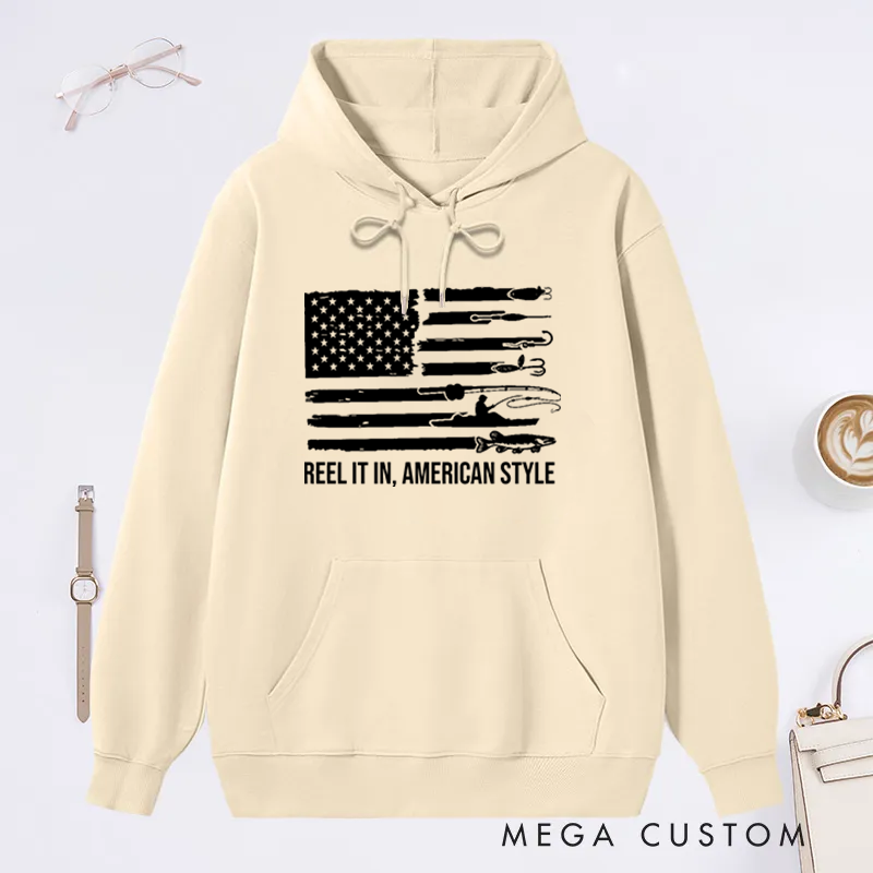 Personalized Fishing American Flag Hoodie American Flag Fishing Hoodie Patriotic Fisherman Gift Comfortable Outdoor Sweatshirt for Fishing Enthusiasts