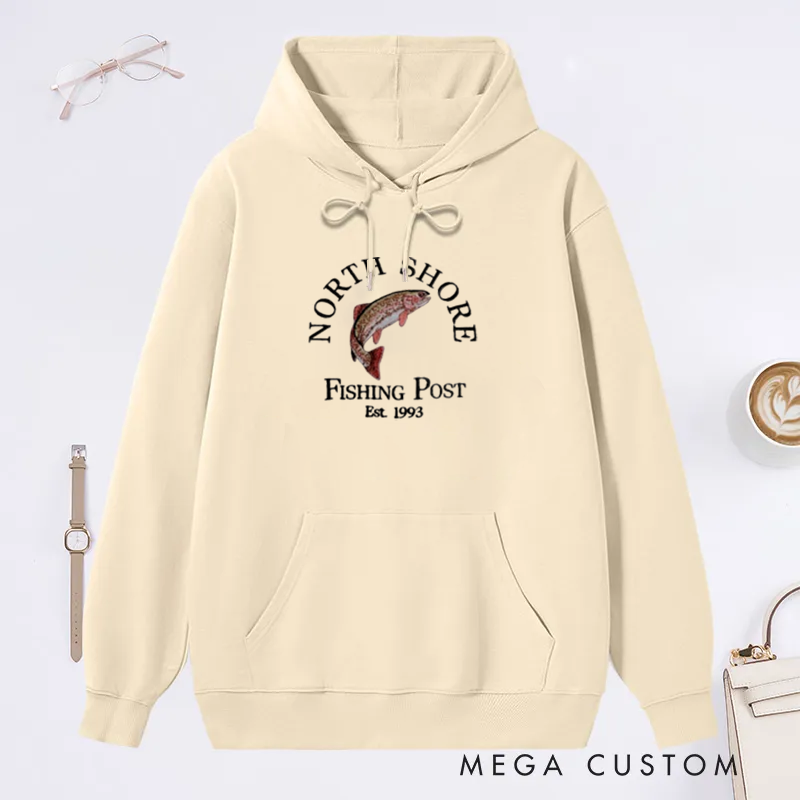 Personalized North Shore Fishing Hoodie North Shores Fishing Post Sweatshirt Cozy Outdoor Sweatshirt for Fishing Enthusiasts