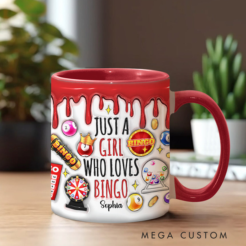 Personalized Just a Girl Who Loves Bingo Custom Bingo Player Accent Mug
