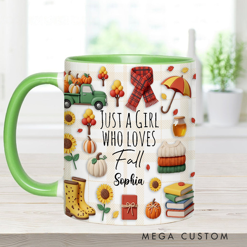 Personalized Just a Girl Who Loves Fall Custom Autumn Accent Mug