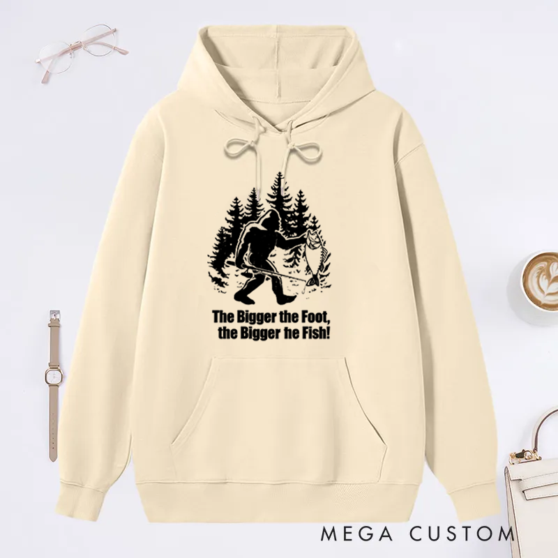 Personalized Funny Bigfoot Fishing Hoodie Funny Sasquatch Fisherman Hoodie Bigfoot Angler Sweatshirt Cozy Sweatshirt for Fishing Enthusiasts and Outdoor Lovers