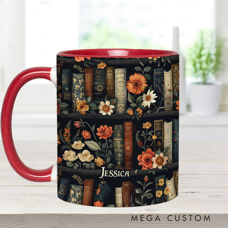 Personalized Bookish Mugs Custom Book Accent Mug with Name Bookworm Coffee Cup for Reader Bookworm Book Lover Librarian Gift