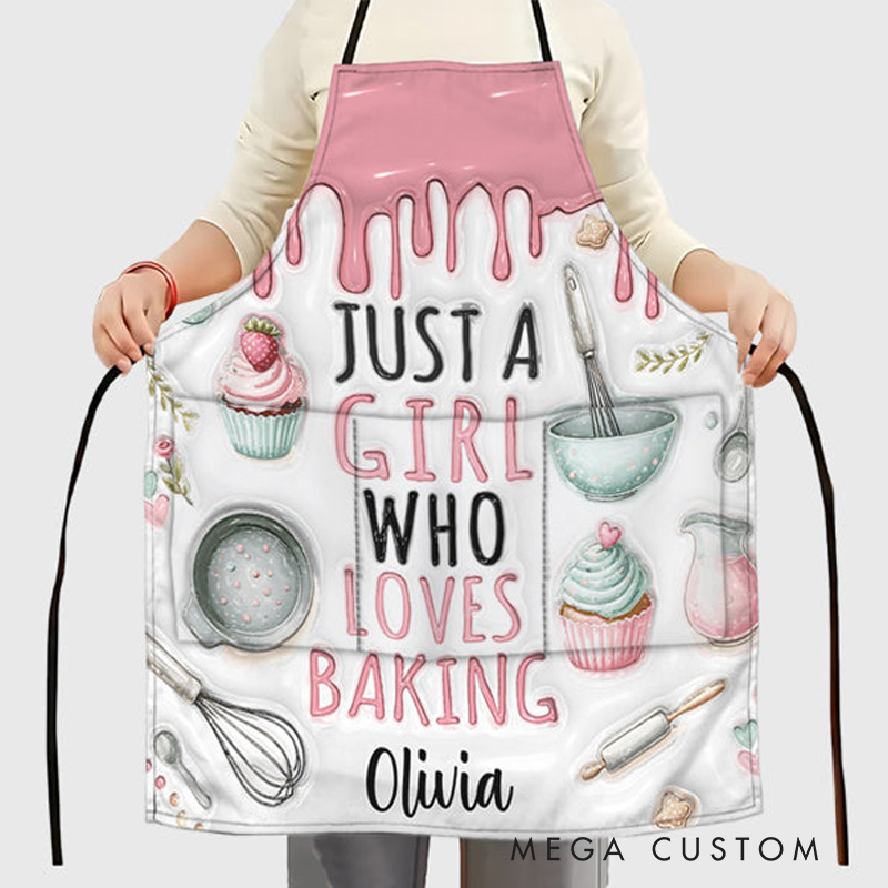 Personalized Just A Girl Who Loves Baking Apron Custom Baking Apron with Name for Baker Baking Lover Gift Family Cooking Lovers