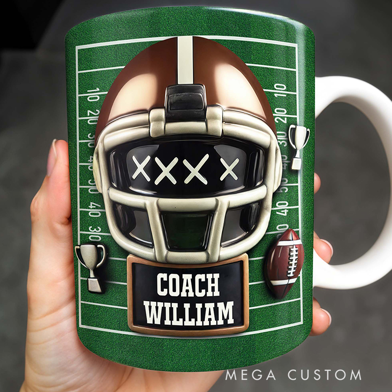 Personalized Football Coach Mug with Custom Name and Helmet Design  