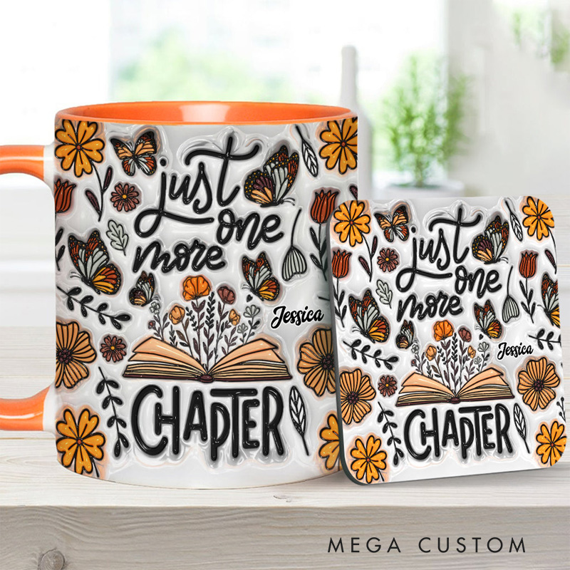 Personalized Just One More Chapter Mugs Custom Floral Book Accent Mug with Name Bookworm Coffee Cup for Reader Book Lover Librarian Gift