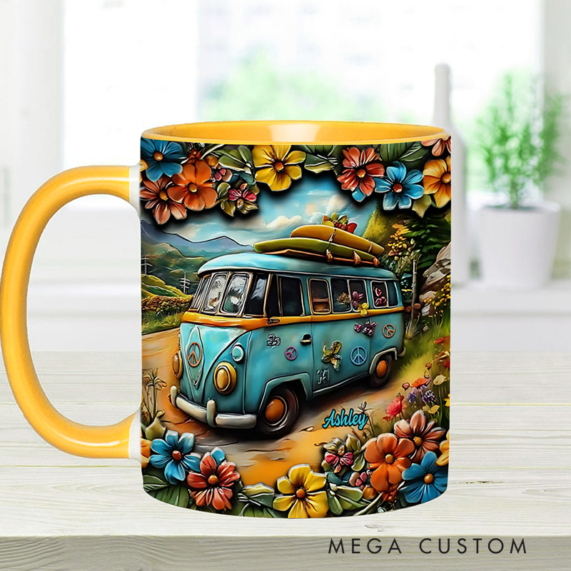 Personalized Hippie Accent Mug Hippie Lover Gifts for Girls Travel Cup Colorful Hippie Car Hippie Coffee Mug Bohemian Coffee Mug