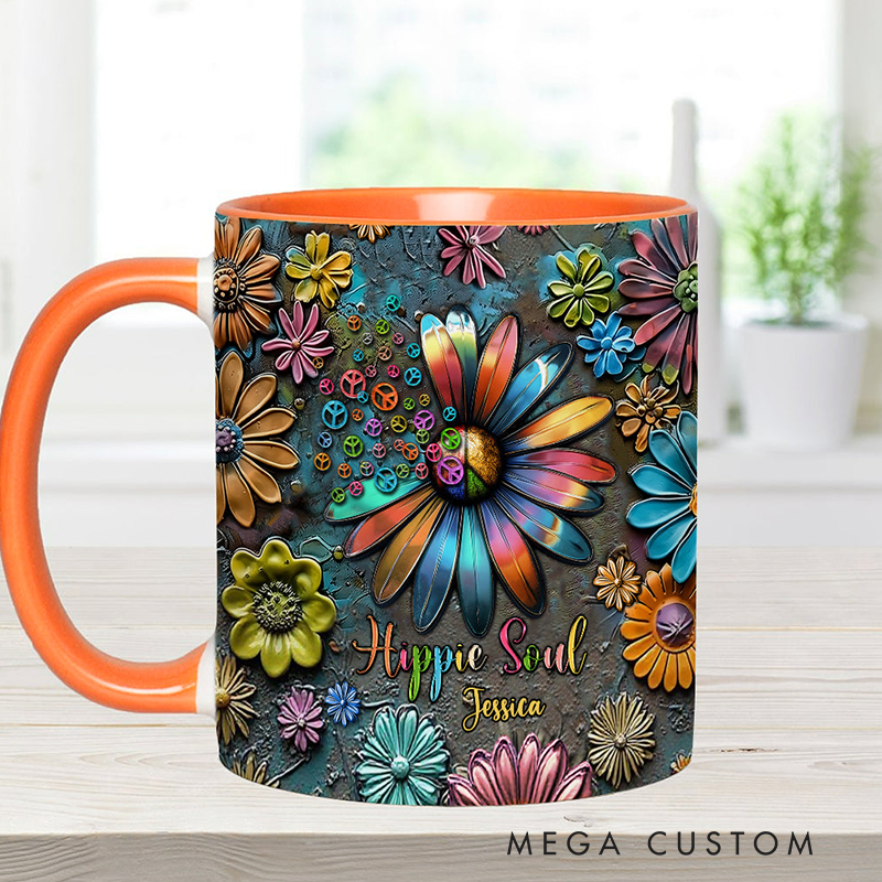 Personalized Hippie Accent Mug Hippie Lover Gifts Colorful Hippie Coffee Mug Bohemian Coffee Mug