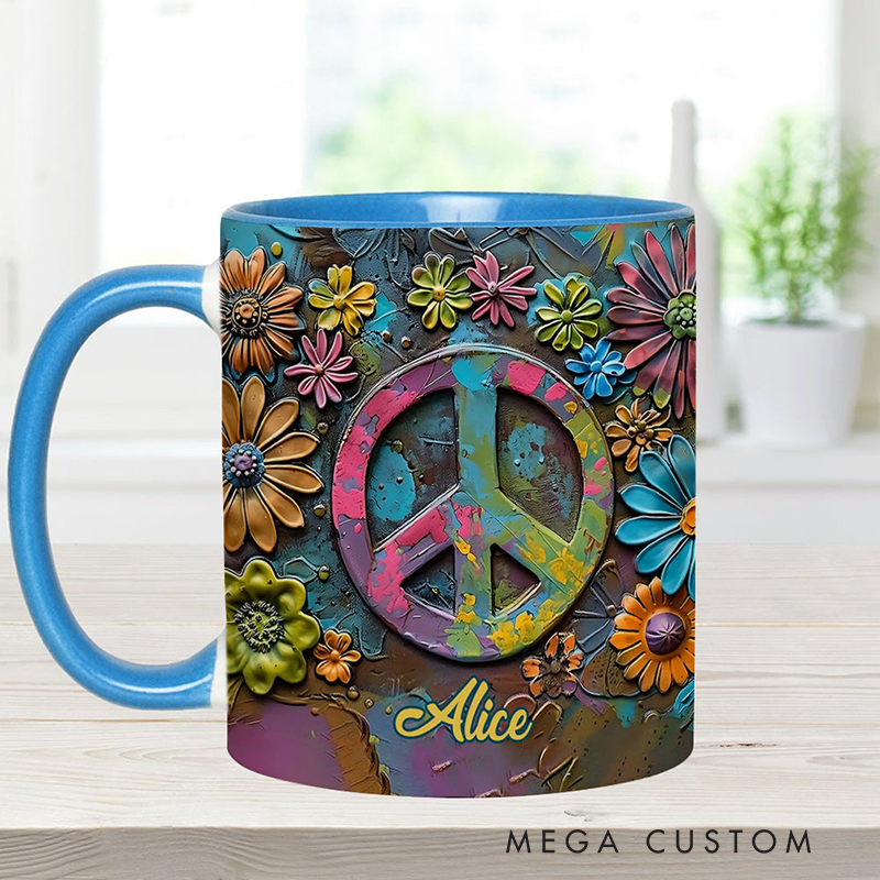 Personalized Hippie Accent Mug Hippie Lover Gifts Colorful Hippie Coffee Mug Bohemian Coffee Mug Peace Love Cup