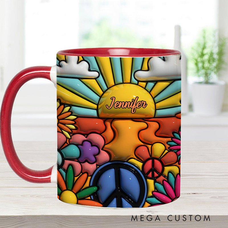 Personalized Hippie Accent Mug Hippie Lover Gifts Colorful Hippie Coffee Mug Bohemian Coffee Mug Peace Love Cup