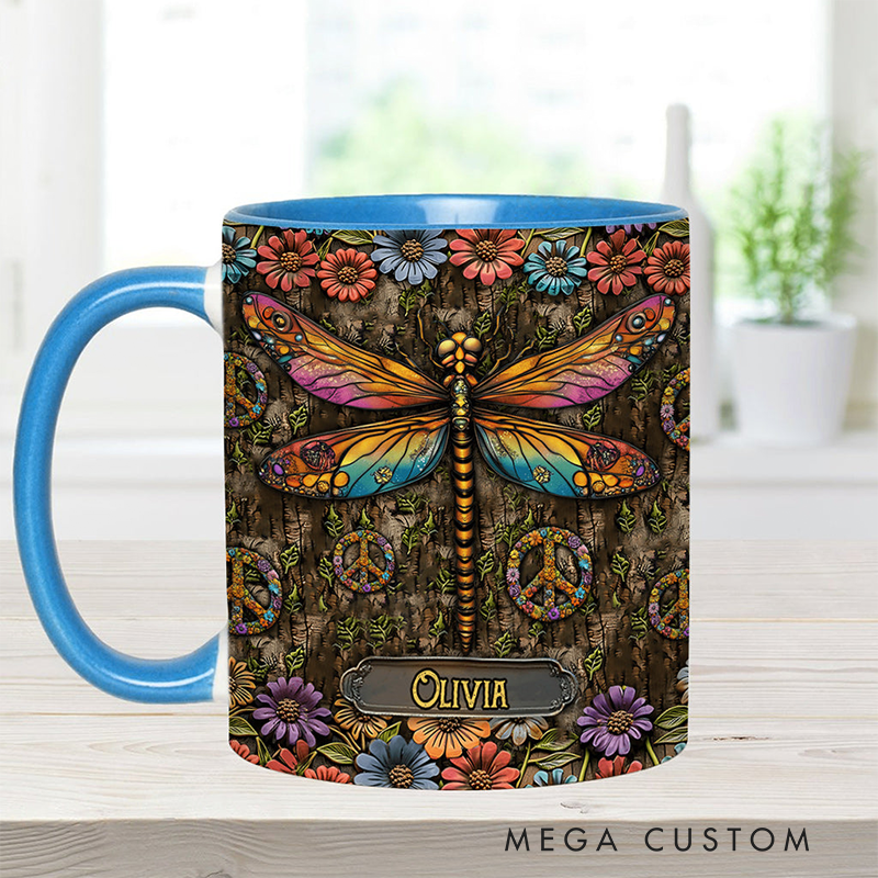 Personalized Hippie Accent Mug Hippie Lover Gifts Colorful Hippie Coffee Mug Bohemian Coffee Mug Peace Love Cup