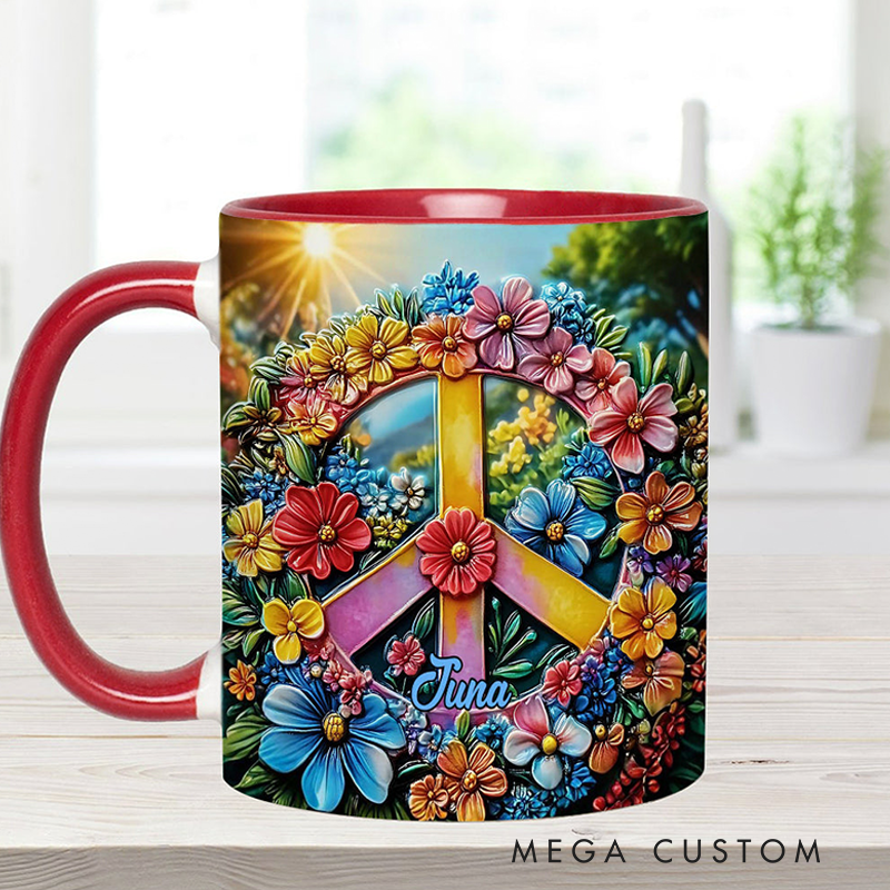 Personalized Hippie Accent Mug Hippie Lover Gifts Colorful Hippie Coffee Mug Bohemian Coffee Mug Peace Love Cup