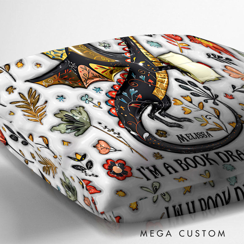 Personalized I'm Not a Book Worm I'm a Book Dragon Throw Pillow with Name Library Pillow Cover with Book Names for Fantasy Book Lovers Readers Bookworm Gift