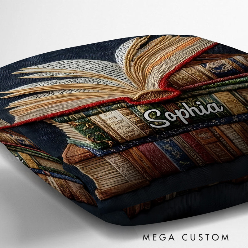 Personalized Book Throw Pillow with Name Bookish Pillow Cover with Names for Book Lovers Readers Bookworm Gift
