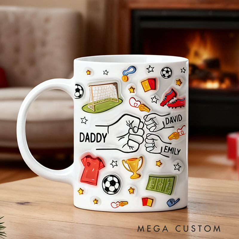 Personalized Soccer-Themed Family Mug with Custom Names and Fun Graphics for Family