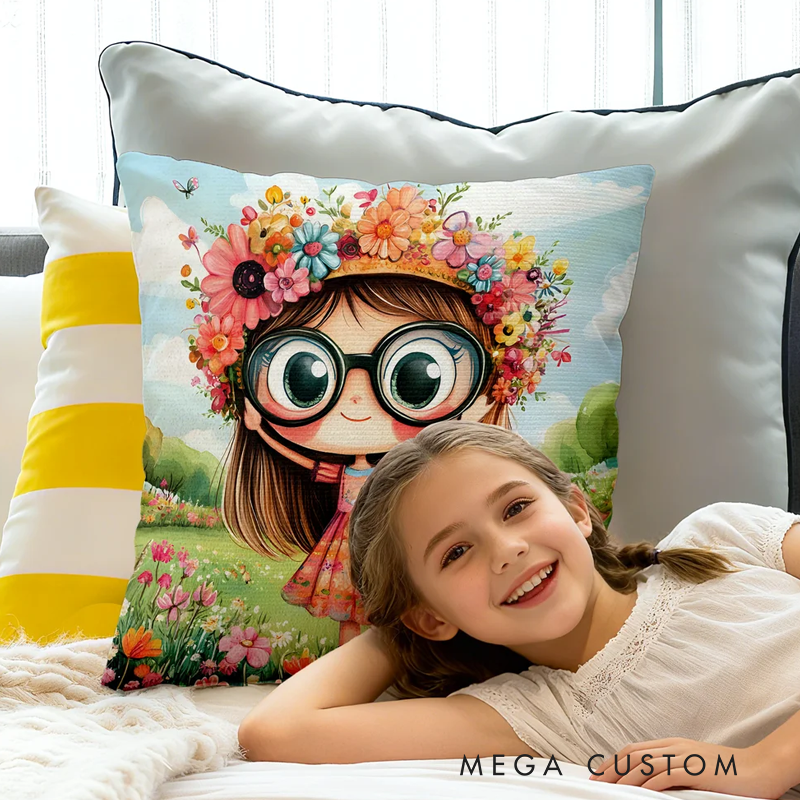 Personalized Quirky Flower Girl Soft Throw Pillow Cover with Name Home Decor Birthday Gift for Girls Friends