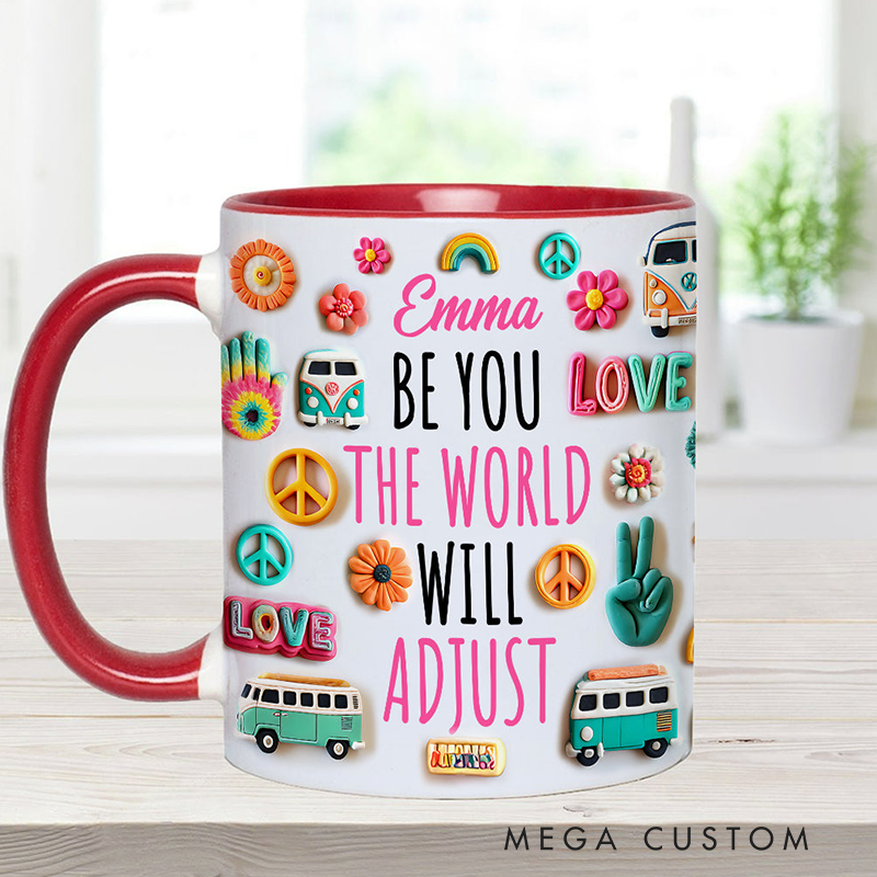 Personalized Name Hippie Accent Mug Be You the World Adjust Gift Hippie Lover Gifts Colorful Hippie Coffee Mug Bohemian Coffee Mug