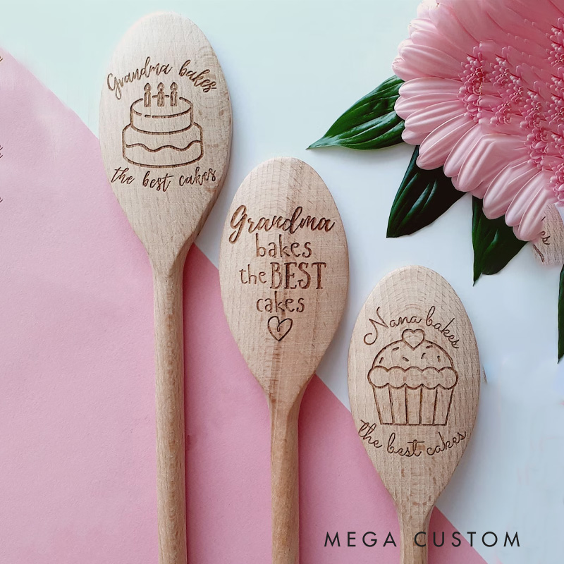 Personalized the Best Cakes Spoon with Name Wooden Baking Spoon for Baking Lover Baker Mom Grandma Baking Lover Gift