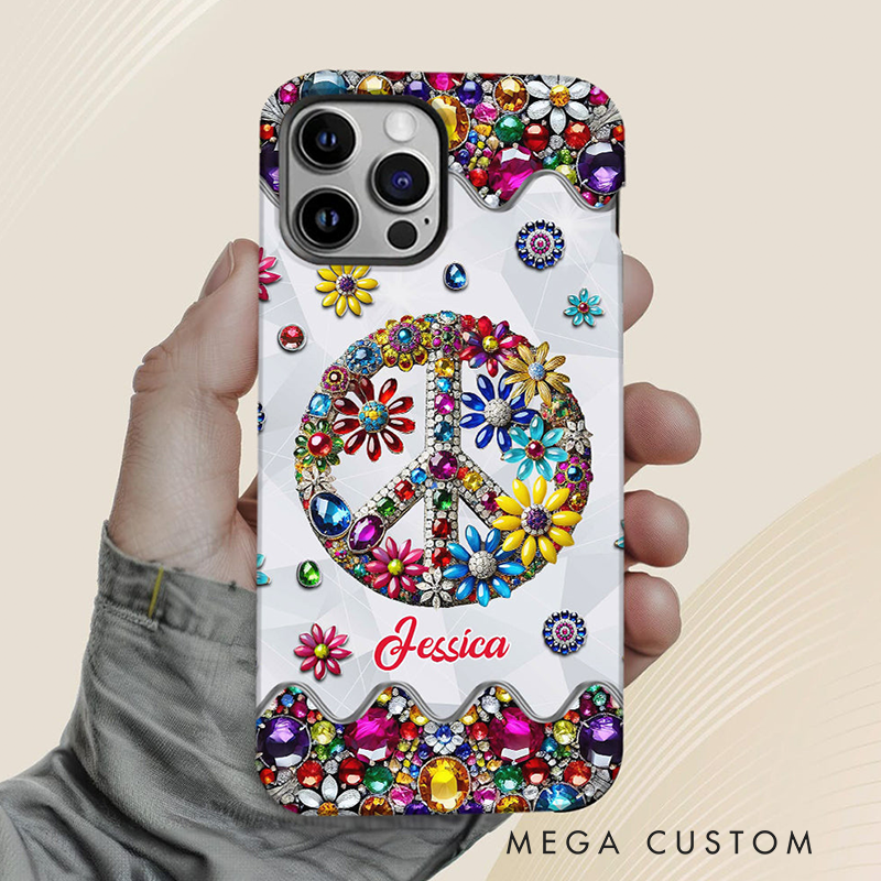 Personalized Name Hippie Accent Phone Case Hippie Lover Gifts Colorful Hippie Phone Case Bohemian Phone Case