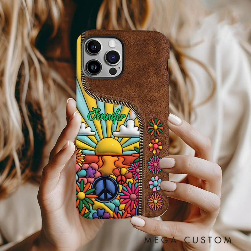 Personalized Name Hippie Accent Phone Case Hippie Lover Gifts Colorful Hippie Phone Case Bohemian Phone Case