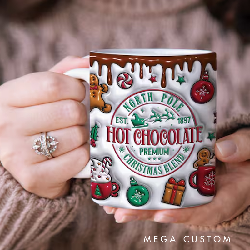 Personalized Christmas Hot Cocoa Inflated Mug Wrap 3D Puffy North Pole Christmas Vibes Mug