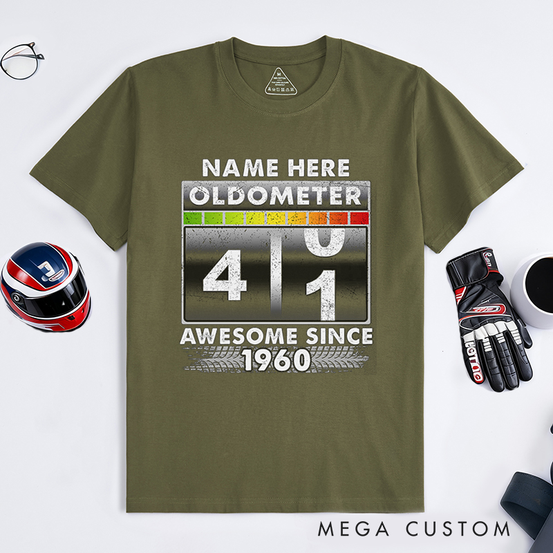 Personalized Racing Oldometer T-Shirt Custom Name and Year Funny Birthday Gift for Racers and Racing Lovers