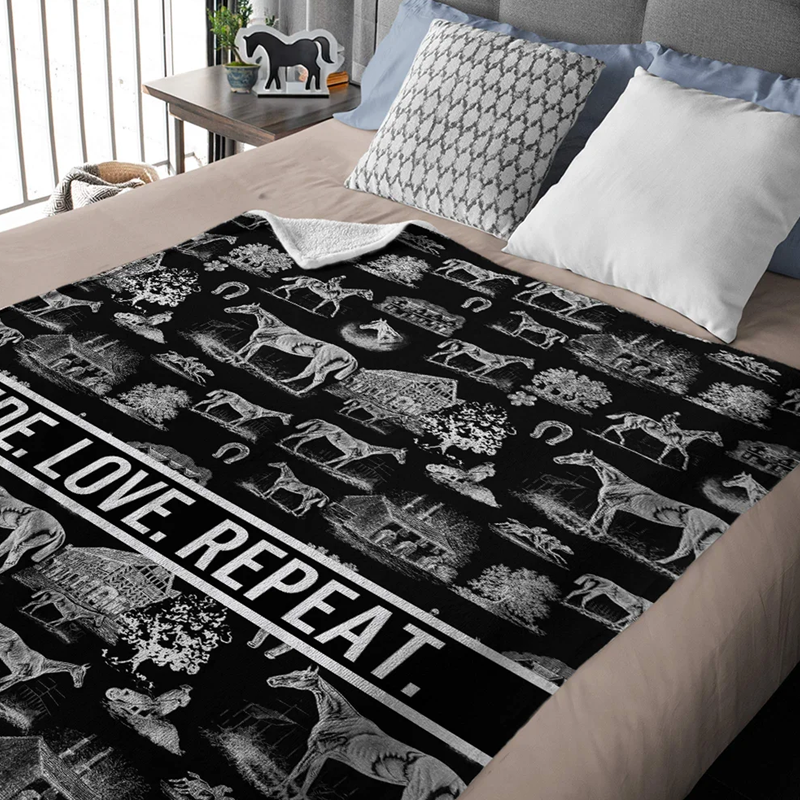 Personalized Western Horse Soft Throw Blanket with Text Home Decor Birthday Anniversary Equestrian Competition Gift for Horse Lover