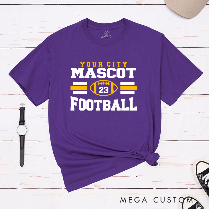 Personalized American Football T-Shirts Featuring Custom Mascot, City and Number