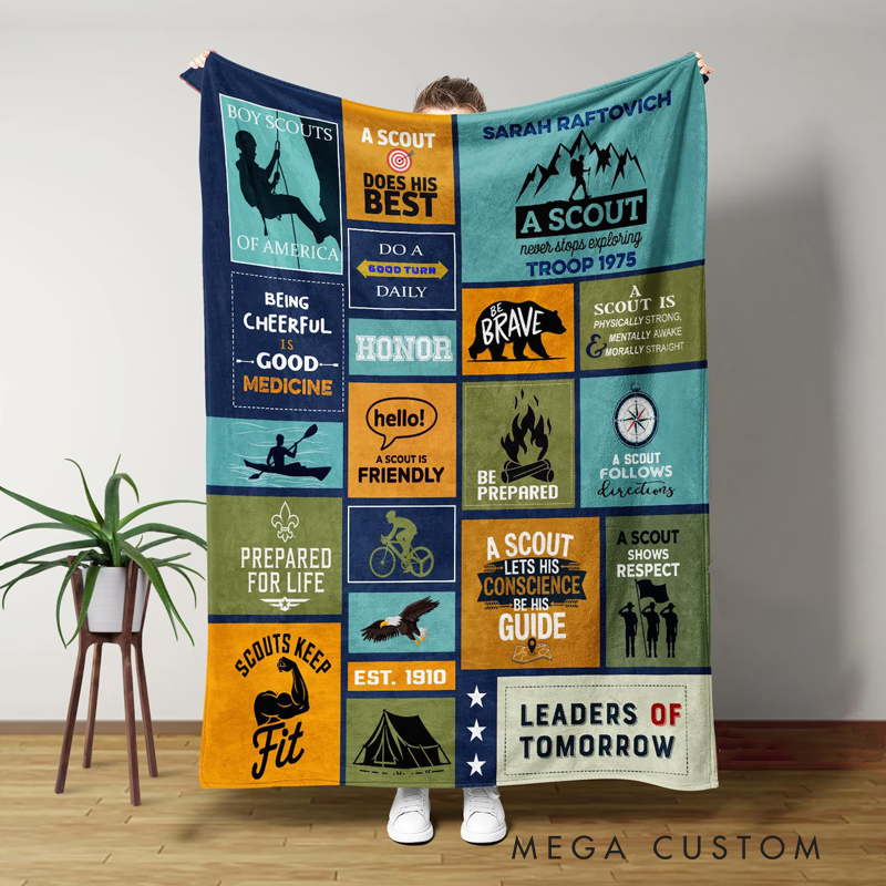 Personalized Name Blanket Scout Throw Blanket Custom Name Scout Troop Blanket Camping Blanke Road Trip Troop Gift Hiking Birthday Gift