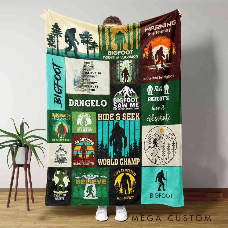 Personalized Name Blanket Bigfoot Sasquatch Blanket Camping Quilt Bigfoot Lover Blanket Bigfoot Gift for Outdoor Adventure