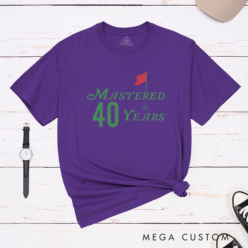Personalized Mastered Age Years Golf Themed Milestone Celebration T-Shirt for Birthdays Anniversaries or Special Events