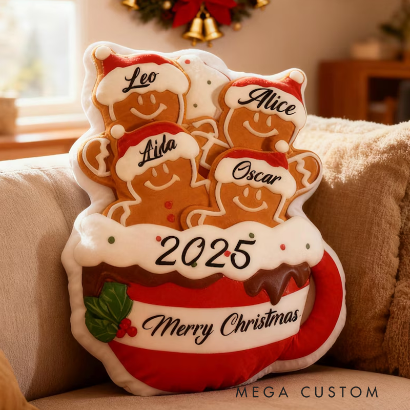 Personalized Gingerbread Family Pillow Custom Name Xmas Cushion Holiday Decor Gift Gingerbread Mug Pillow Merry Christmas 2025