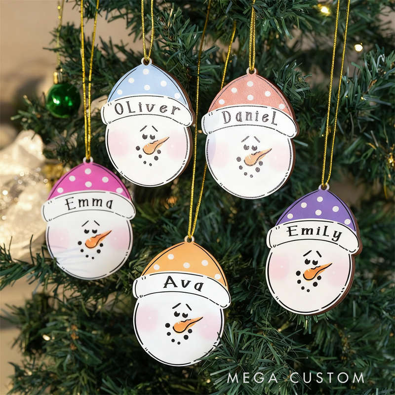 Personalized Hand Painted Pom Pom Hat Wooden Snowman Christmas Ornament with Name Cute Christmas Tree Decor Festival Gift for Family Kids