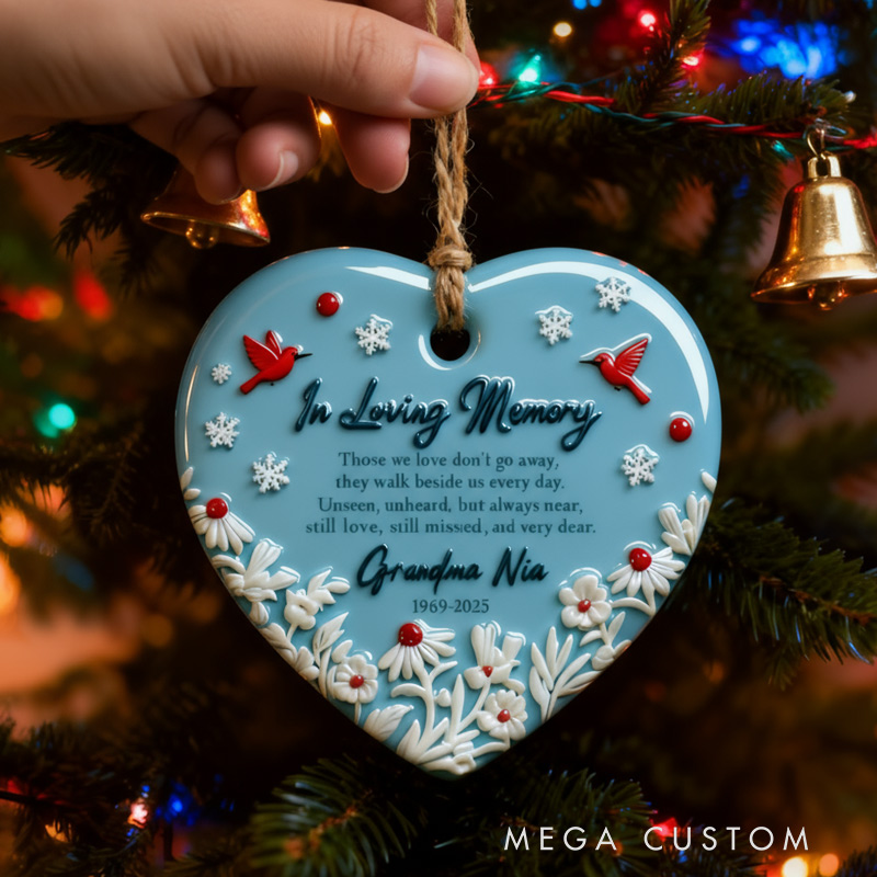 Personalized Ceramic Ornament In Loving Memory 3D-like effect Red Cardinal Memorial Ornament Gift for Family and Memorial Keepsake 