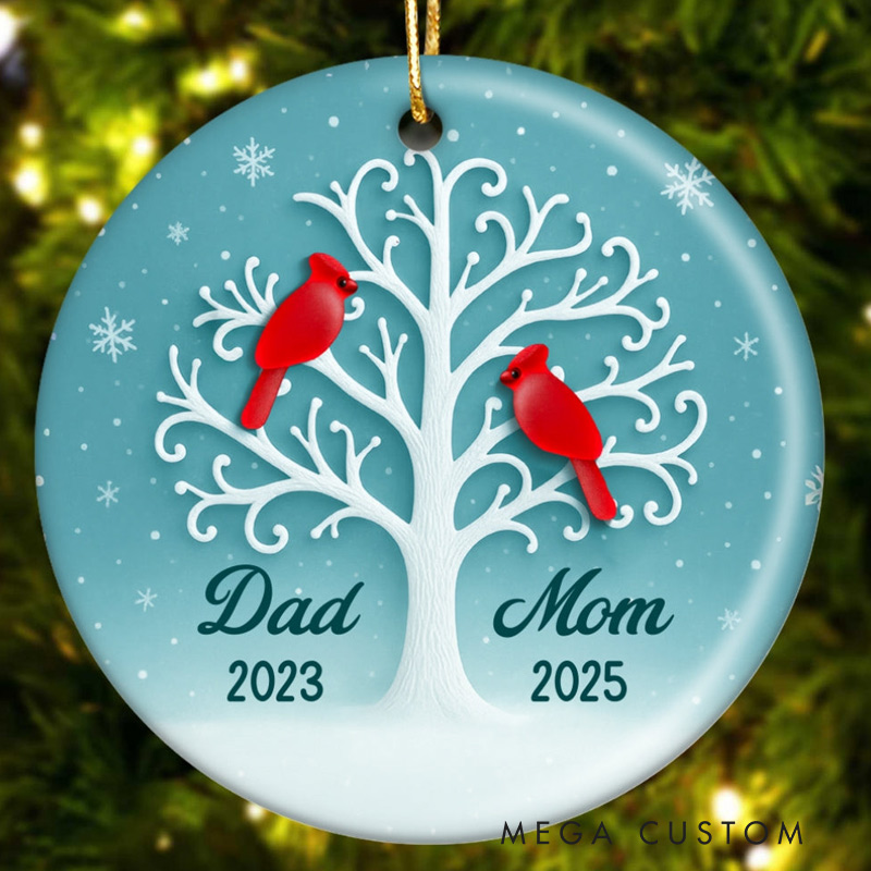 Personalized Ceramic Ornament 3D Sea Glass Effect Cardinal Memorial Tree Ornament Sympathy Gift for Family Memorial Keepsake