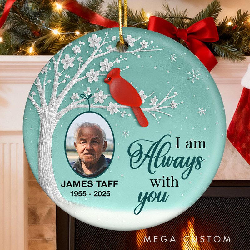 Personalized Ceramic Ornament 3D Sea Glass Effect Blossom Tree Cardinal Christmas Custom Memorial Photo Ornament 