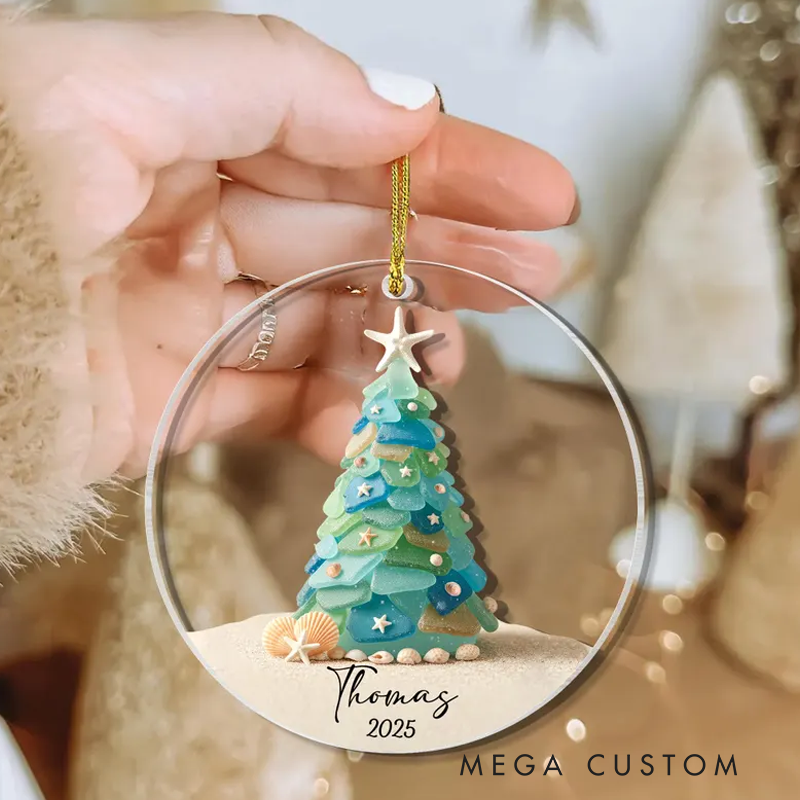 Personalized Seaglass Christmas Tree Ornament Glass Ocean Ornament
