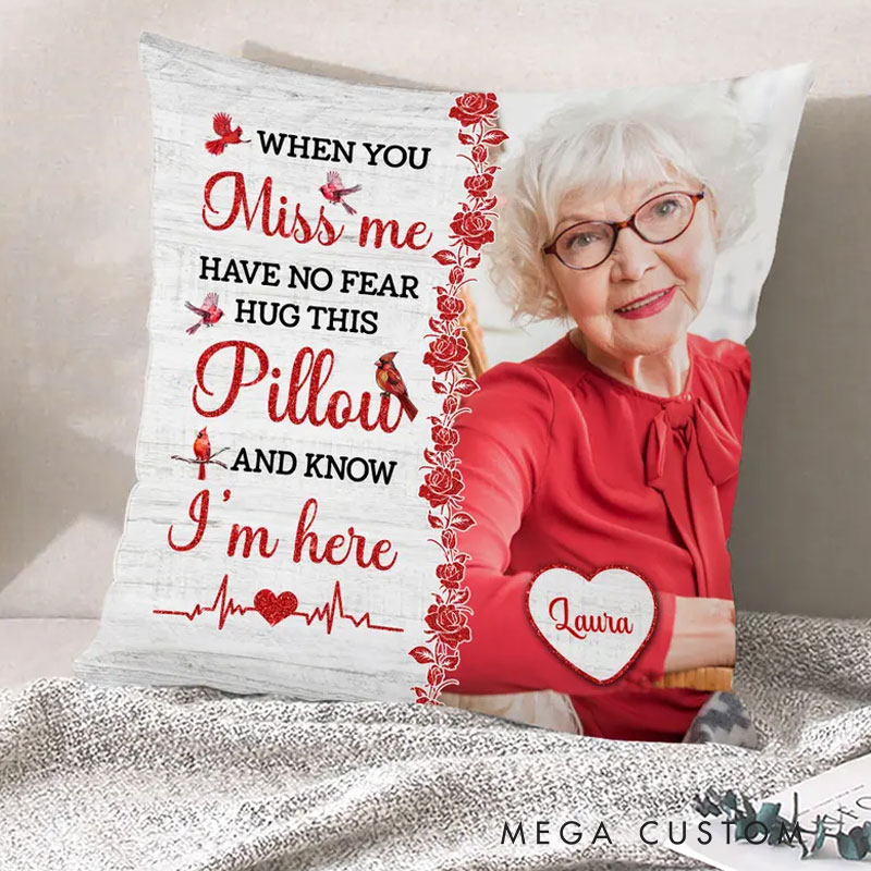 Personalized Memorial Throw Pillow Custom Hug This Pillow When You Miss Me Photo Pillow Remembrance Gift for Loss of Loved One Sympathy Gift
