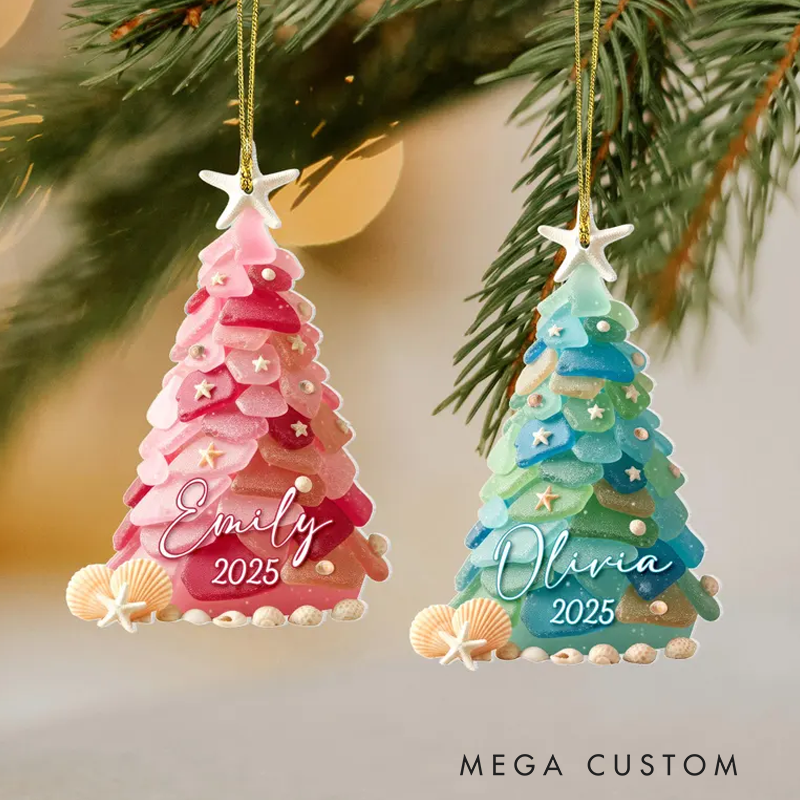 Personalized Seaglass Christmas Tree Ornament Ocean Ornament