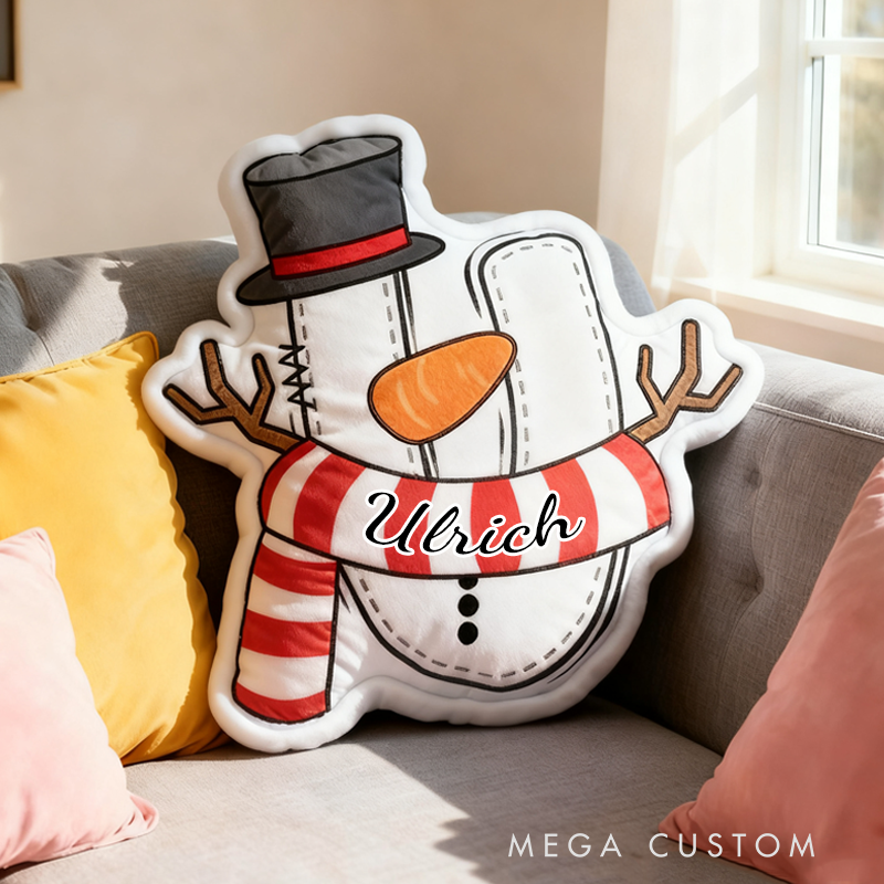 Personalized Cute Cartoon Santa Hat Snowman Initial Pillow Christmas Gift for Kids