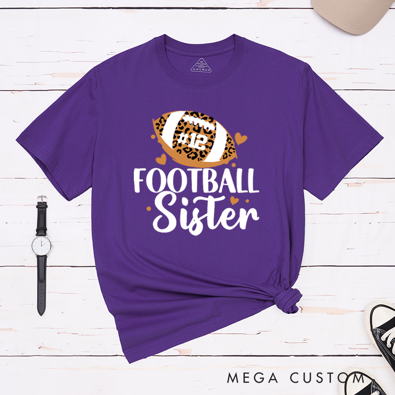 Personalized American Football Sister T-Shirts Featuring Custom Name - Customizable Game Day Tee