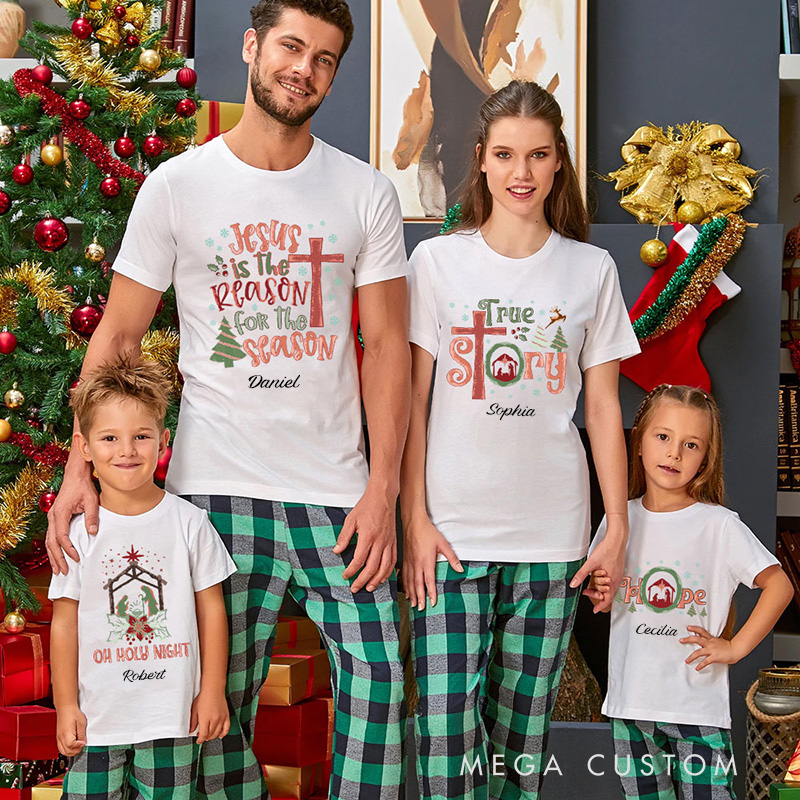 Personalized Christian Christmas Collection Family Matching T-Shirt with Name Nativity Shirt Jesus Tee Chirstian Gift for Christmas