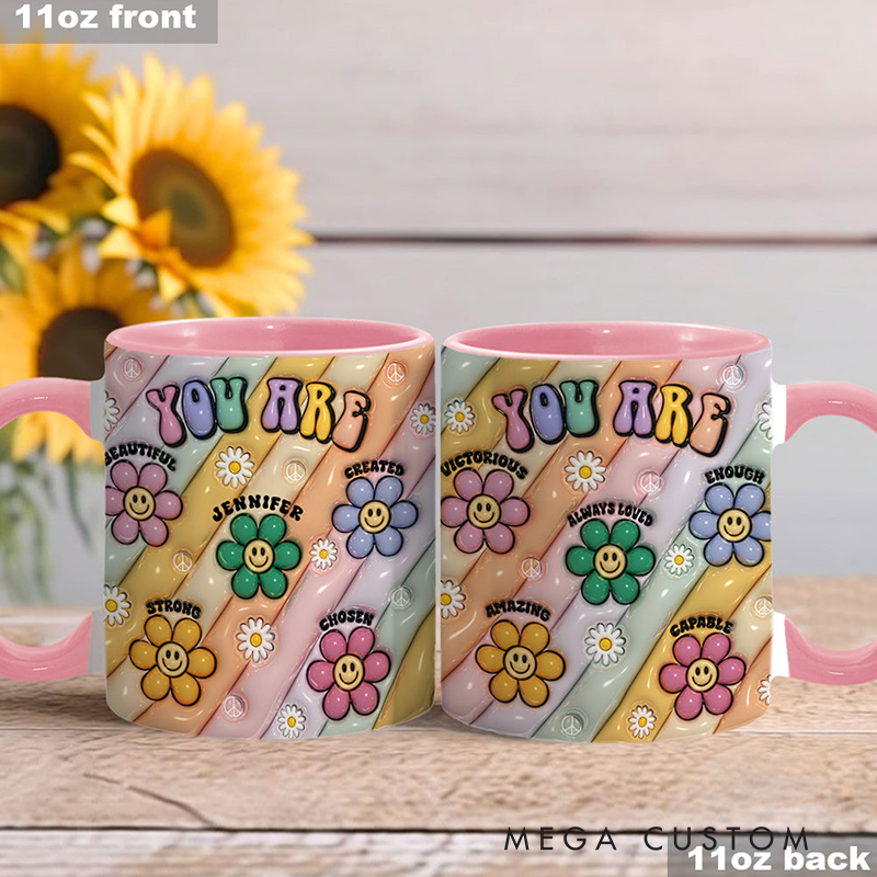 Personalized Hippie Accent Mug You Are Beautiful Strong Victorious Enough mug for Holiday Decor Family Gifts and Party Favors
