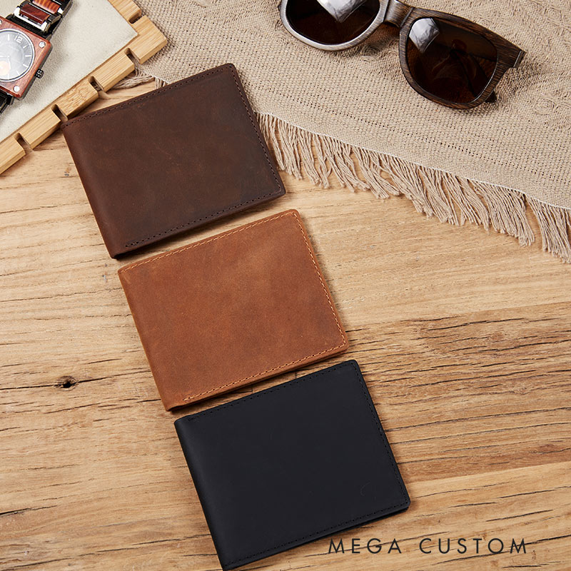 Personalized coordinates Crazy Horse Leather Wallet for traveling lovers
