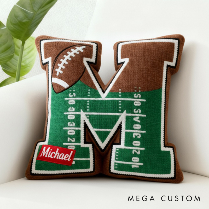 Personalized Football Field Initial Pillow with Custom Name for Kids and Sports Fans