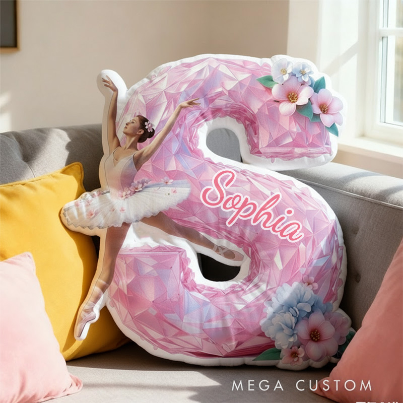 Personalized Crystal Ballet Alphabet Shaped Pillow for Dance Lovers Initial Pillow Christmas Gift for Kids