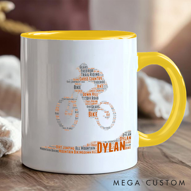 Personalized Name Cycling Mug Mountain Biking Gifts Word Gift Great Gift for Cyclists Road Bicycle Bike Biker Design